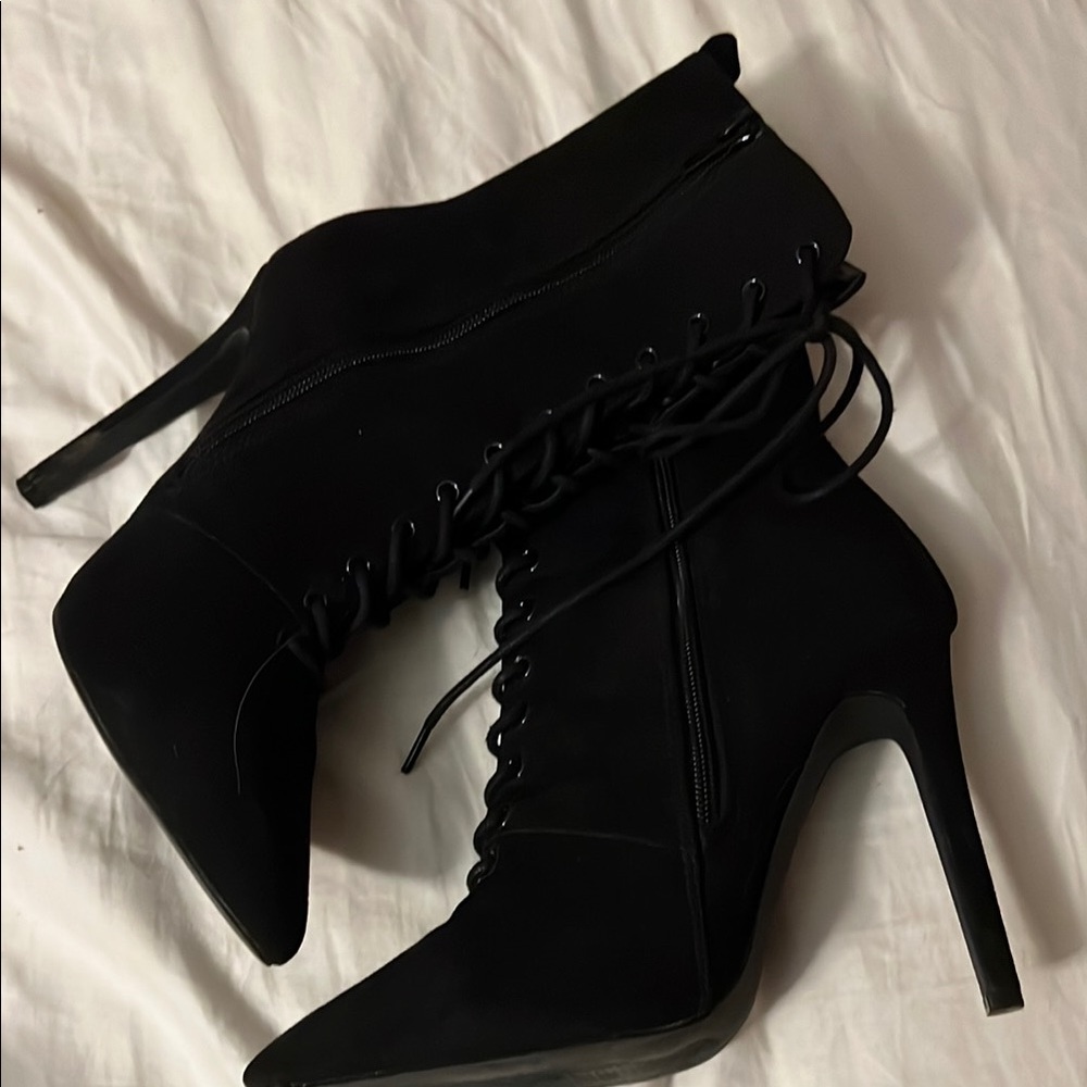 Forever 21 Black Heeled Boots with Lace-Up Design